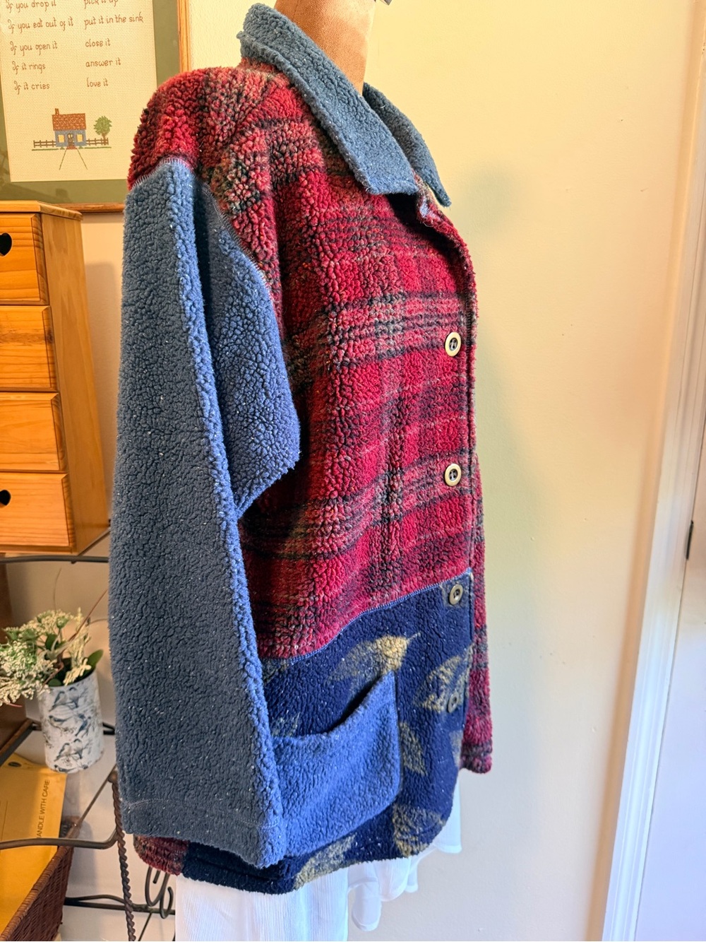 Vintage Koret City Blues Patchwork Fleece Button Up Jacket | Colorblock L/XL - Picture 3 of 11